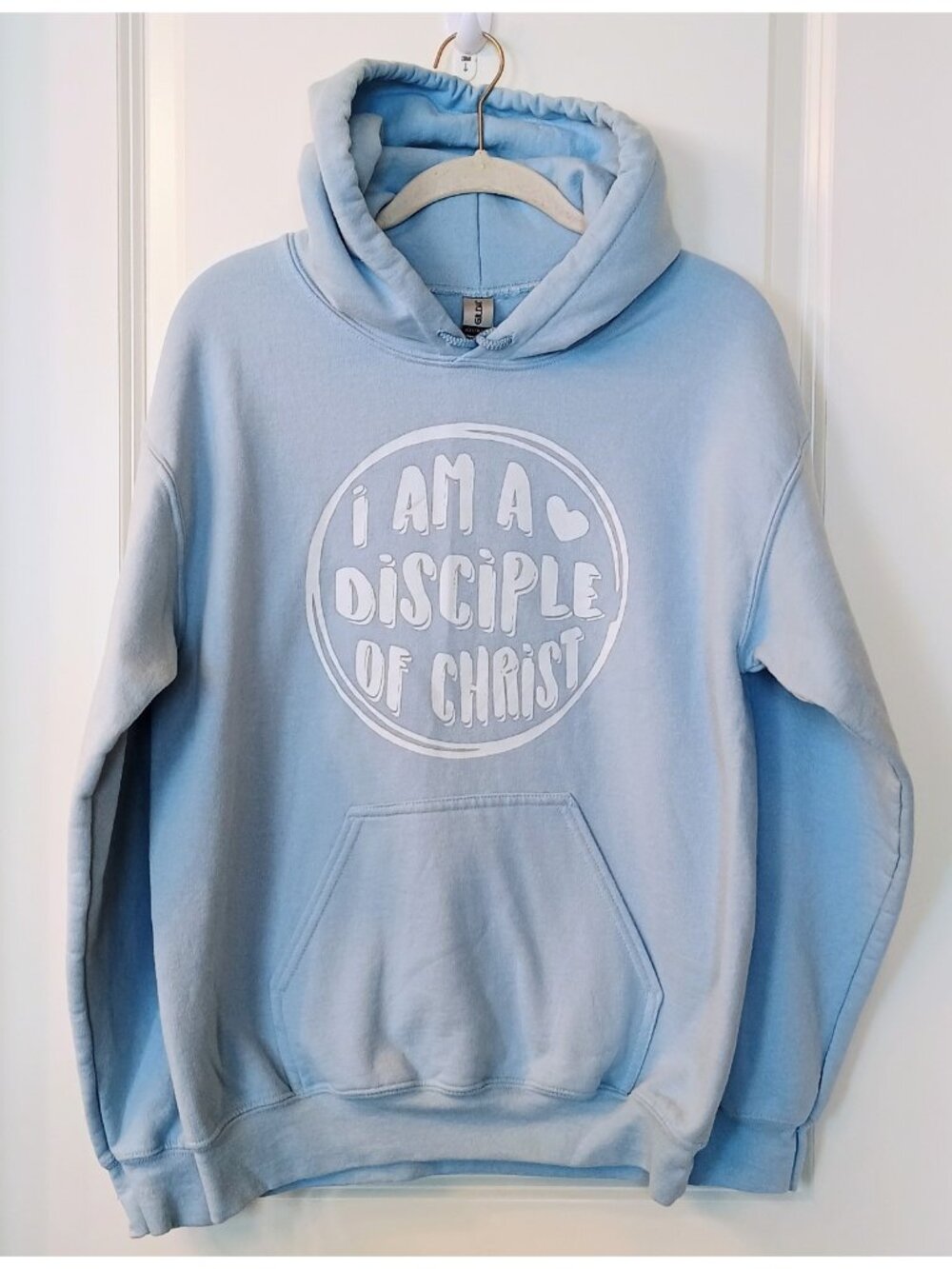 Gildan Heavy Blend "I Am a Disciple of Christ" Light Blue Hoodie Adult Small
